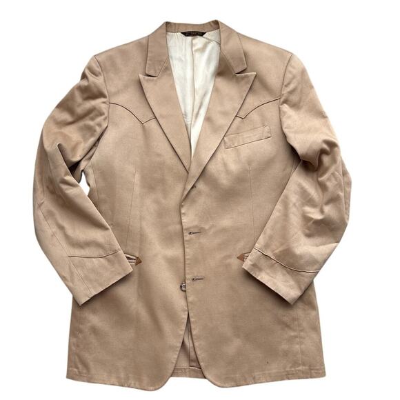 Vintage Western Cotton Blazer Tan Heavyweight Jacket Heritage Style - Picture 1 of 6